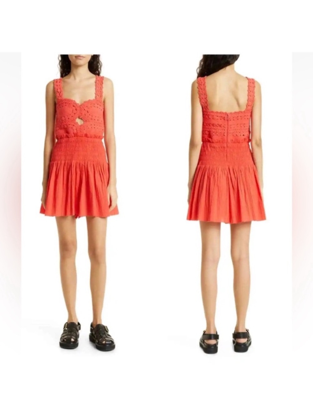Sea New York Crochet Bodice Romper in Coral Red 6